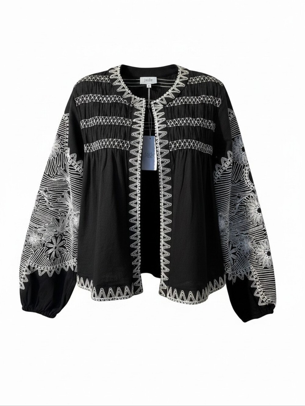 Johnny Was Elaine Jacket - Black and White Embroidered Boho Chic NWT Size Med